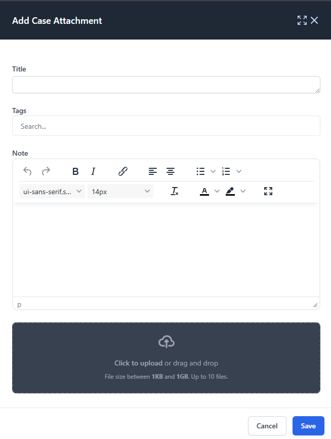 Add Case Attachment slide-over